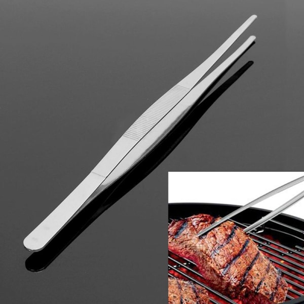 Sølv Rustfrit Stål Lang Tang Lige Pincet Køkken Til Sliver 25cm