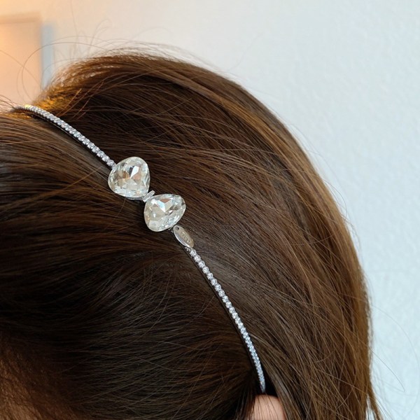 Rhinestone-hårbånd Bowknot-hårbøyle Krystallhårklemme kvinner H Silver one size