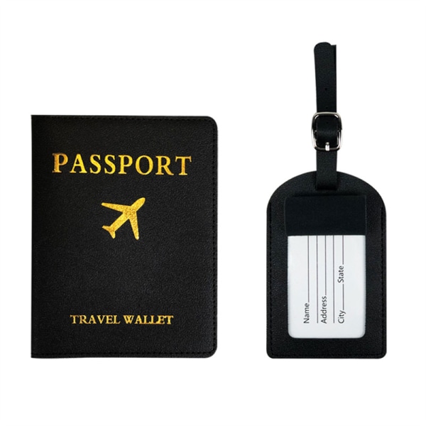 Yksinkertainen passipidike ja matkalaukkulappu nahkaiset matkasarjat Coup Black A2