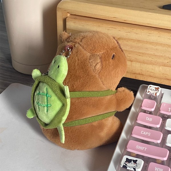 Kawaii Plysch Snorig Capybara Nyckelring e Capybara Med Sköldpadda Ba A1