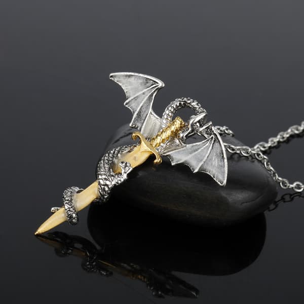 Rustfrit stål lysende Fly Dragon Sword Pendant Chain Necklac Noctilucous A:Luminous