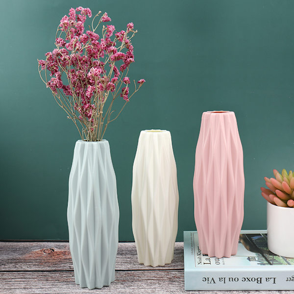 Blomstervase Dekorasjon Hjem Plast Vase Hvit Imitasjon Cerami Pink 4Pcs