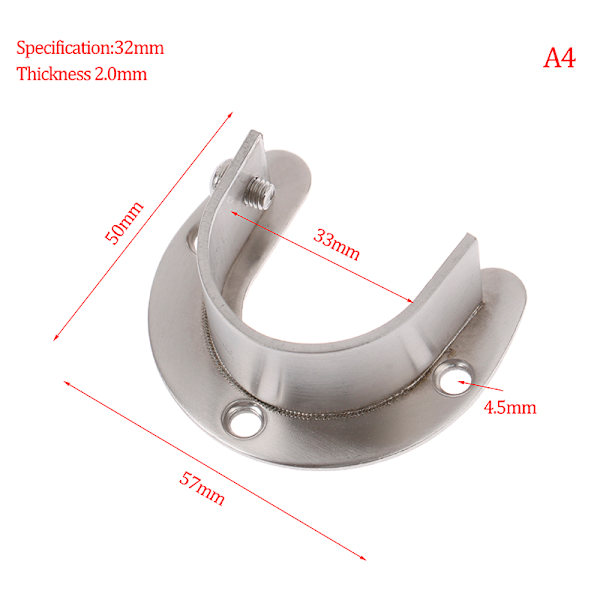 19/22/25/32 mm Garderobsfäste Rostfritt stål Stångsocket Flang Silver A4