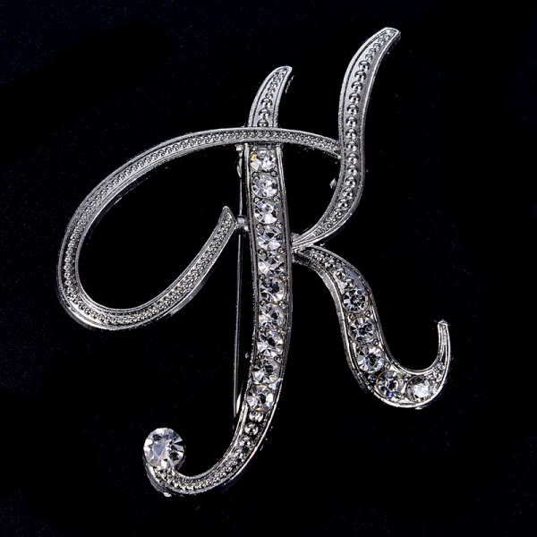 Crystal Rhinestone 26 Letters Dame Krage Brosje Pin Corsage B Silver K