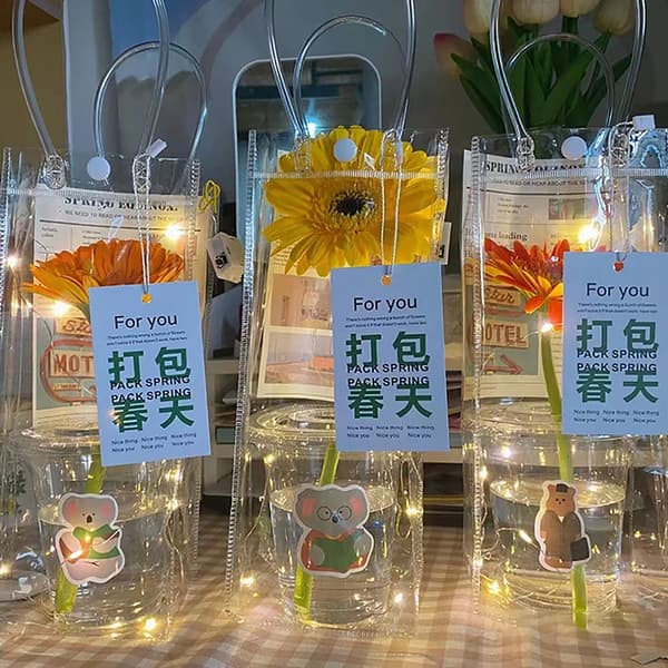 PVC Blomsterpose Boder Blomsterpose Transparent Tote Bag DIY Enkelt one size