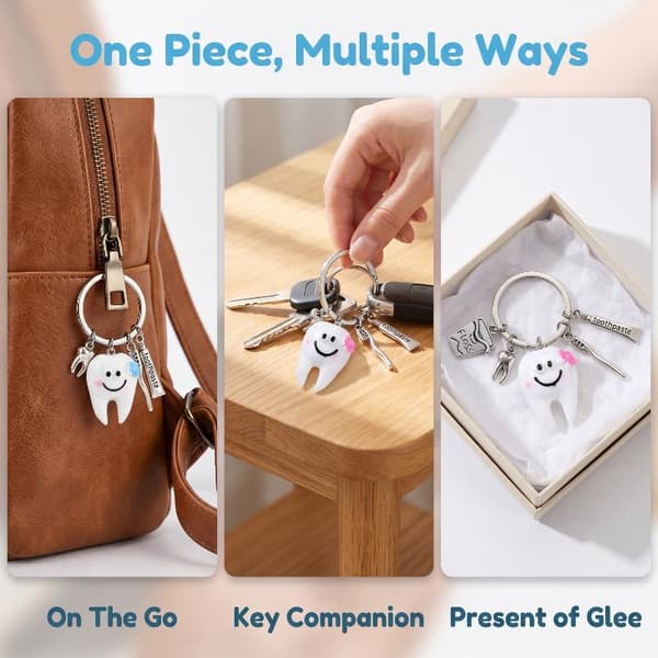 e Smiling Tooth Keychain With Floss Toothbrush Toothpaste Charm A1