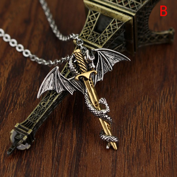 Rustfrit stål lysende Fly Dragon Sword Pendant Chain Necklac Golden B