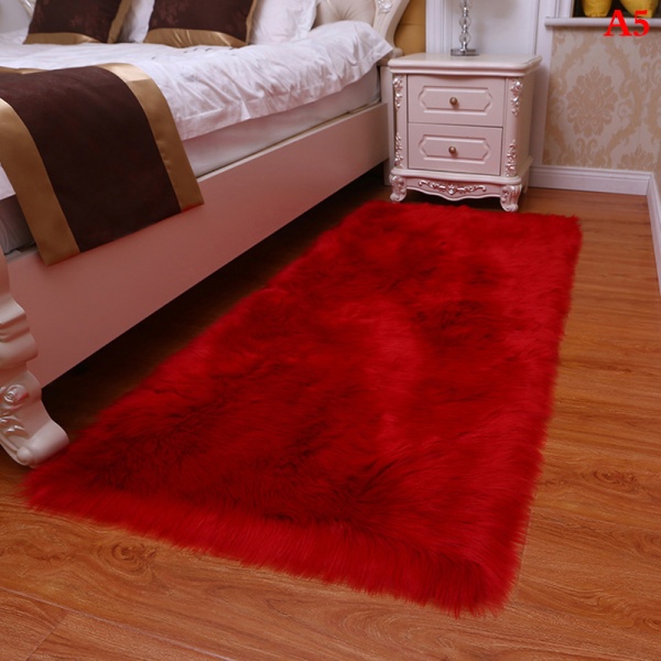 Mjuk fårskinn plysch matta imiterad sängmatta Sovrumsinredning Red 25*36cm