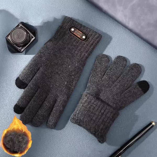 Varm vintertouch-handskar för kvinnor och män, stretchiga klassiska stickade vantar Gray