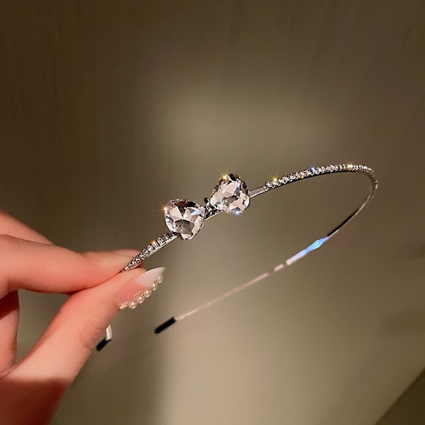 Rhinestone Hårband Bowknot Hårbåge Crystal Hair Clip Dam H Silver one size