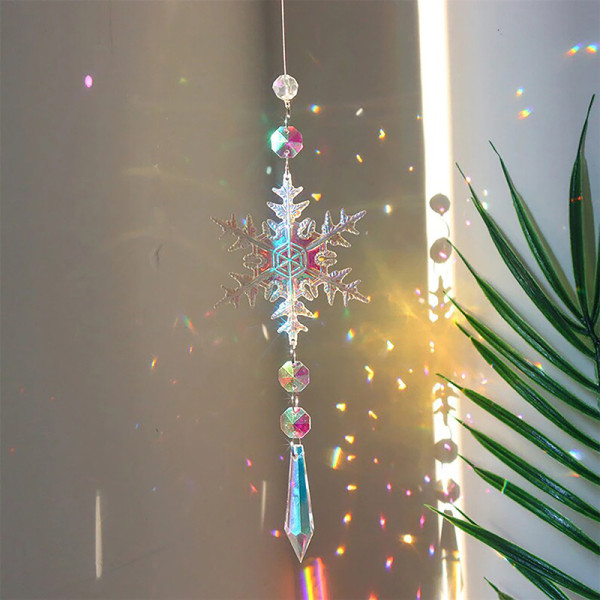 Snowflake Rainbow Maker Crystal Sun Catcher Prismhängande fönster A2 one size