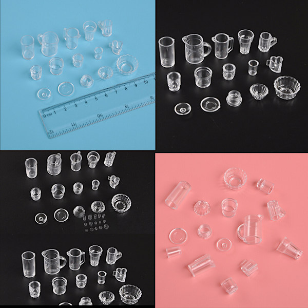 15 kpl/ set Mini läpinäkyvät juomakupit lautasastiat Mini 0 0