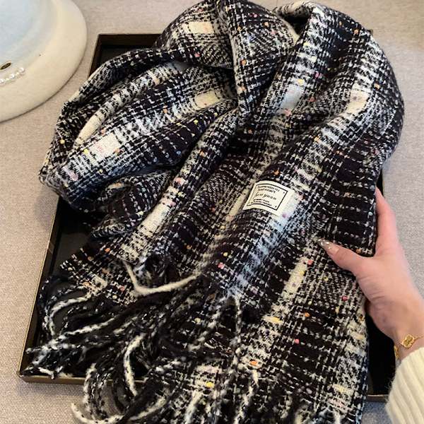 Imitoiva Käsittelyvilla Naisten Huivi Talvi Preppy Tyyli Vintage Ruutu Black