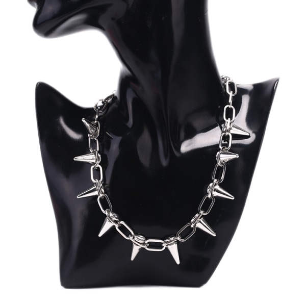 Ny Spike Rivet Punk Collar Halskæde Goth Rock Biker Link Chain Black One Size