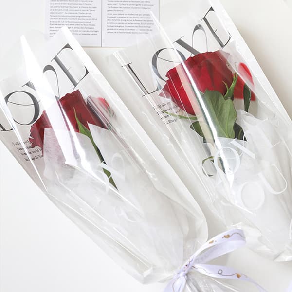 20 st LOVE Transparenta Rosor Enstaka Påse Bukett Förpackningsväskor Pink