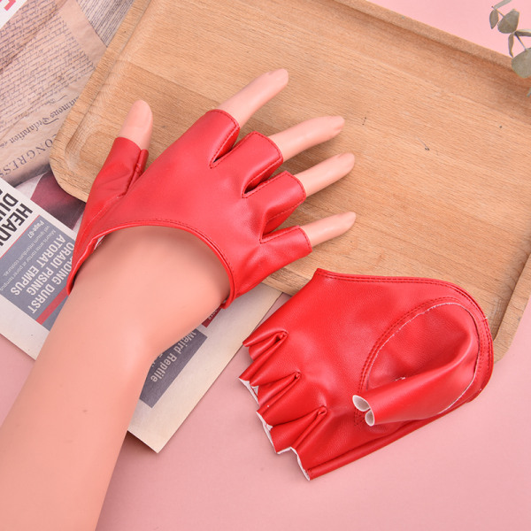 Pu Läder Fingerless Handske För Goth Punk Rock Lolita Harajuku Red One Size