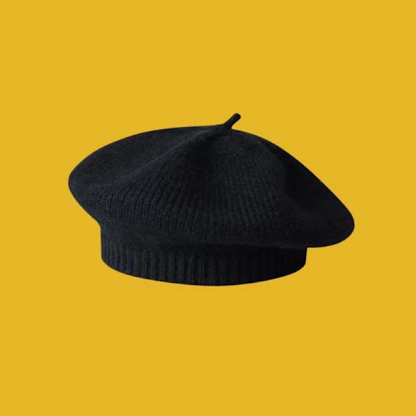 Modebebistickad Beret Hatt Solid Färg Barn Varm Dark blue