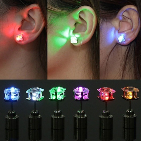 2Pc Party Charm LED Ørering Light Up Crown Glowing Crystal Ear Green One Size