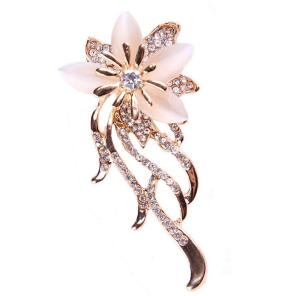 Opal Flower Brosje Rhinestone Crystal Brosje Pin Wedding Party Golden One Size