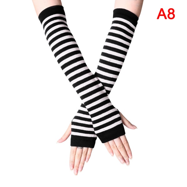 Y2K Mode Kvinnor Flickor Randiga Armbågshandskar Varmare Stickade Lon A8 One Size
