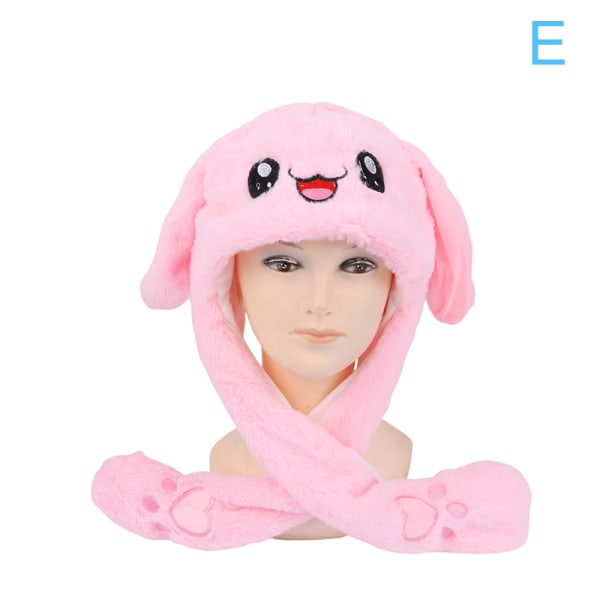 Kvinners Movable Bunny Ears Hats With Lights Girls Winter Plysj pink E