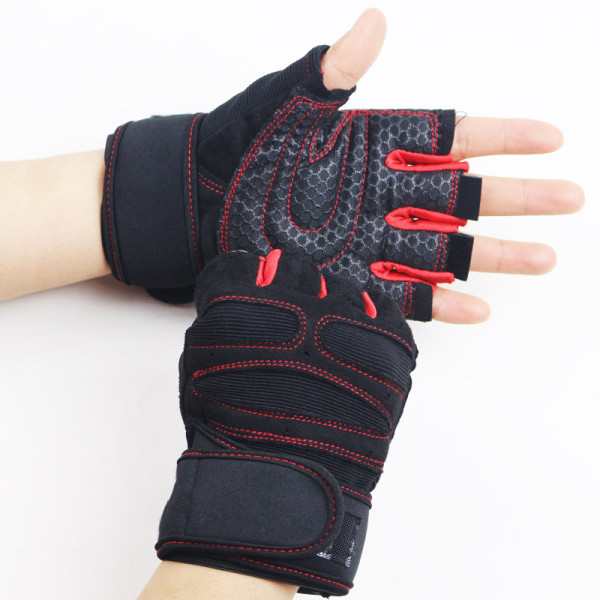 Gym Handskar Fitness Tyngdlyftningshandskar Body Building Training Red L