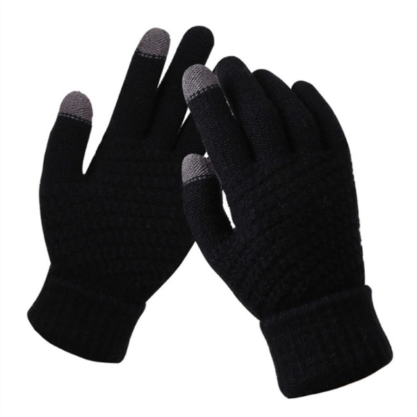 Kvinder Vinter Touch Handsker Varm Stretch Strik vanter Full Finge Black one size