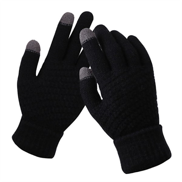 Kvinnor Vinter Touch Handskar Varm Stretch Knit Vantar Full Fine Black one size