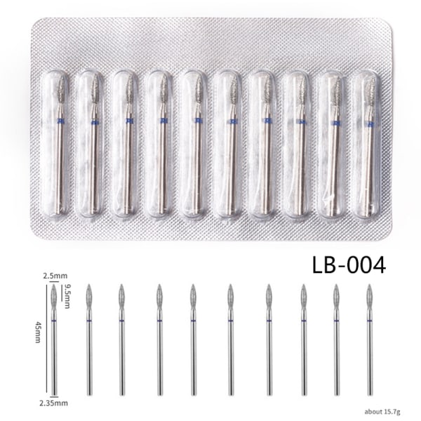 10 stk diamantfræsere til manicure hårdmetal sømbor LB-004 one size