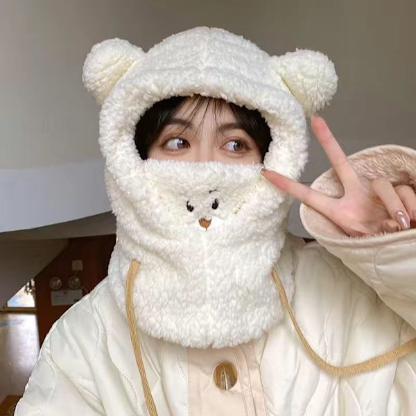 e Bear Ear Hat Halstørklæde Handsker Vinter Kvinder Beanies Caps Varm Plus White One Size
