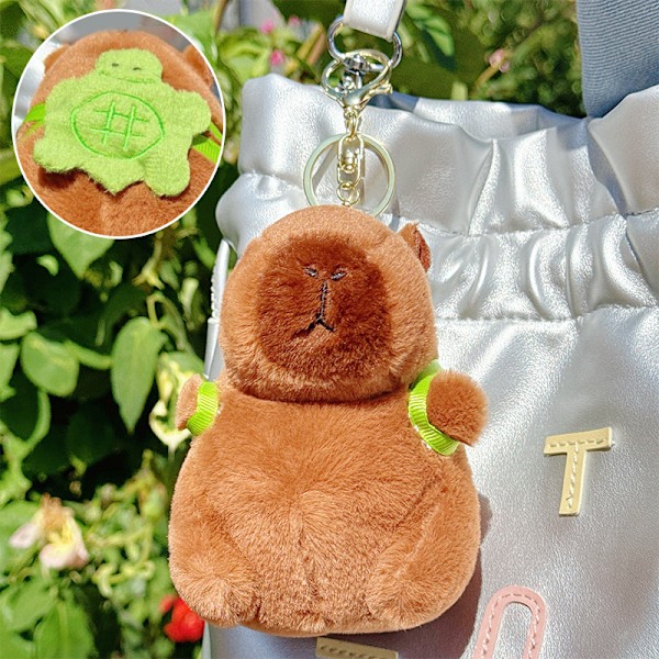 Kawaii Plysch Snorig Capybara Nyckelring e Capybara Med Sköldpadda Ba A1