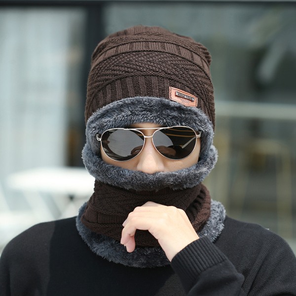 Winter Warm Cap Tørklæde Handske Mænd Termisk vindtæt fortykket Kni Khaki onesize