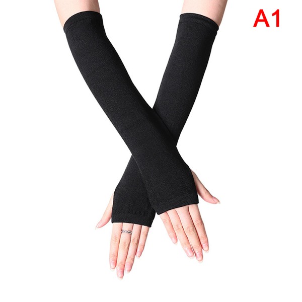 Y2K Mode Kvinnor Flickor Randiga Armbågshandskar Varmare Stickade Lon A1 One Size