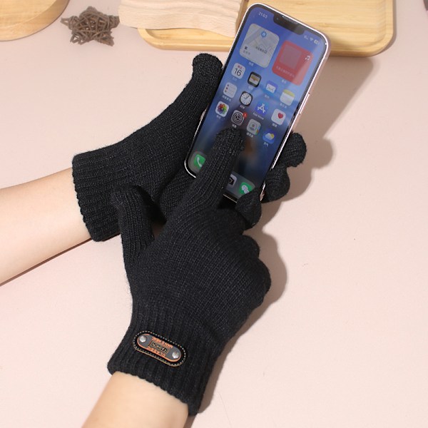 Varm vinter Touch Handsker til Kvinder og Mænd - Strækbar Klassisk Strikket Vanter Navy blue