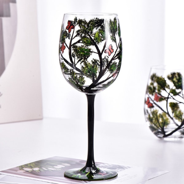 Four Seasons Trees Wine Glasses Goblet Creative Printed Glass C D Onesize