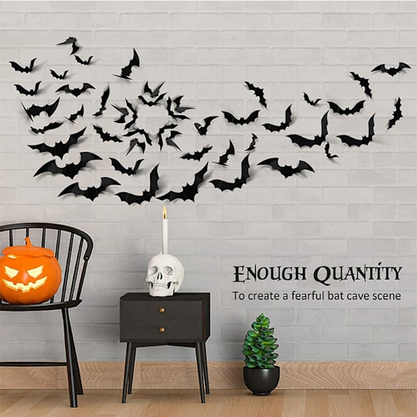 12 stk Halloween-dekorasjon 3D svart PVC flaggermus Halloween-fest one size