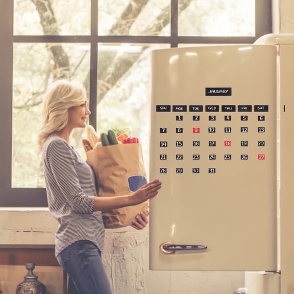 81-pack Magnetisk Kylskåpskalender Magnetiska Veckodagar och M Black