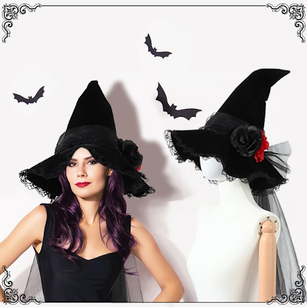 Halloween-Hatt för Kvinnor Häxhatt Häxhattar för Kvinnor 黑