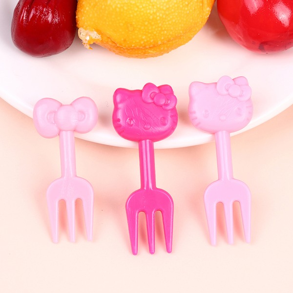 10 st Mini Kawaii Djur Cartoon Gaffel Frukt Barn Tårta Desse 3.8*1.6cm