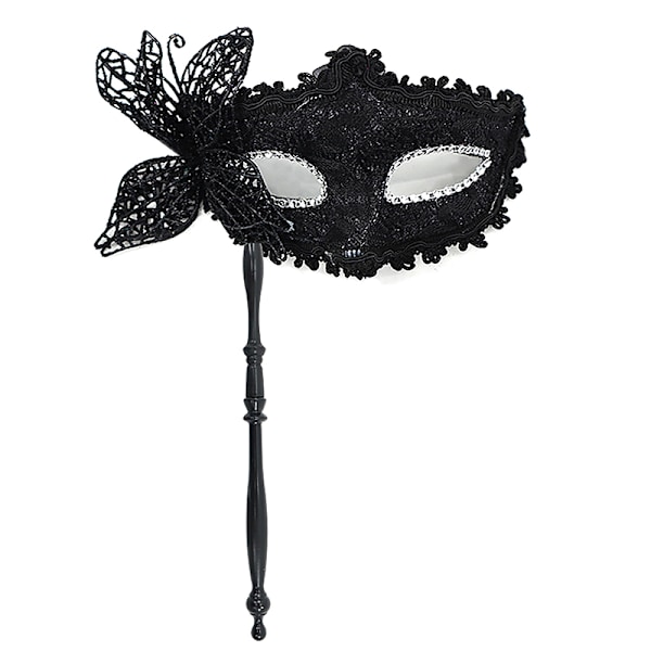 Halloween-festmask med hållare för kvällens bal-maskerad Black