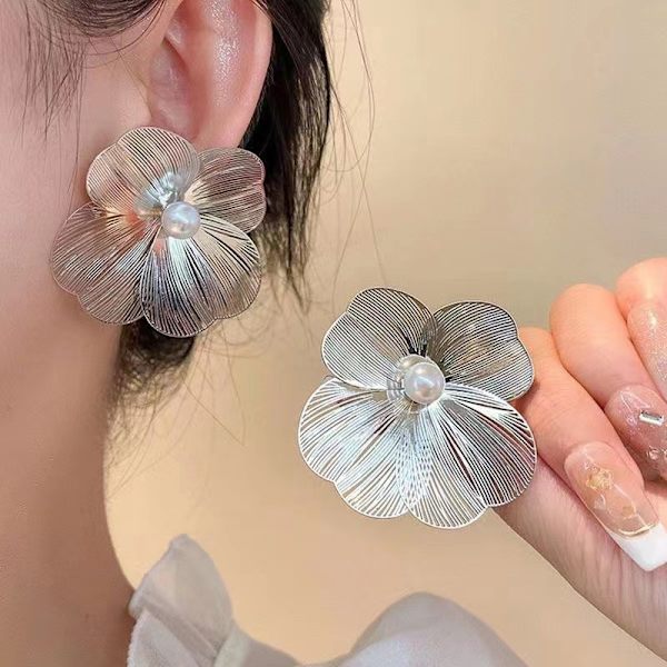 Store blomst perle øredobber for kvinner Mote smykker Accessori onesize