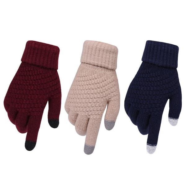 Vinter Touch-Handskar Dam Varma Stretch Stickade Vantar Imitation W Beige