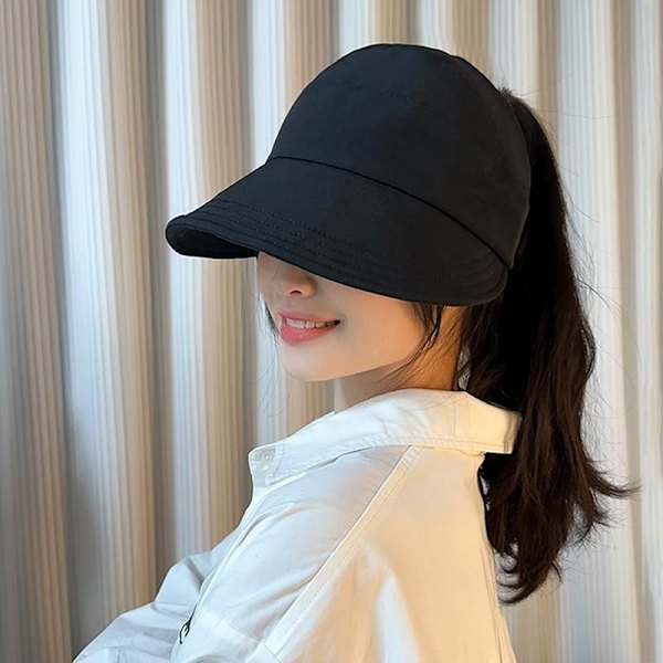 Justerbar Solhatt med Bred Brätte, Vikbar Keps, Sommarvisir Black