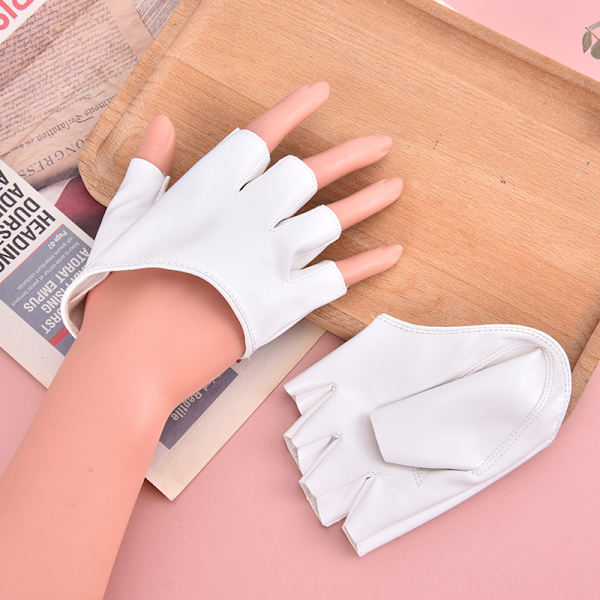Pu Läder Fingerless Handske För Goth Punk Rock Lolita Harajuku White One Size
