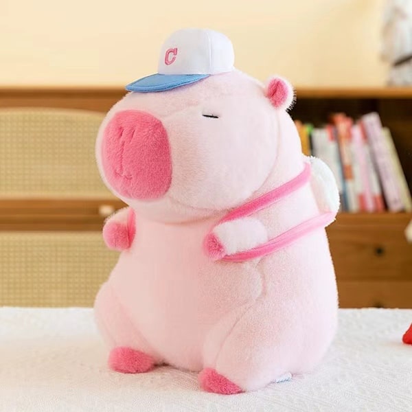 25cm e Fluffy Pink Capybara Plush Toys Baseball Backpack Stuffe one size