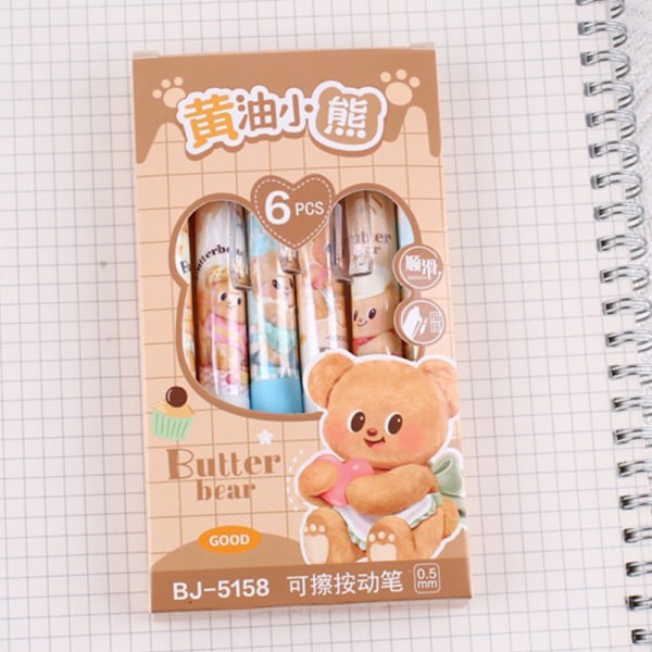 6 stk. Tegneserie Kawaii Butter Bear Gelpen e Hurtigtørrende Pressi A1