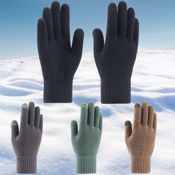Tjocka stickade män vinterhandskar imitation kashmir två lager annons Black onesize