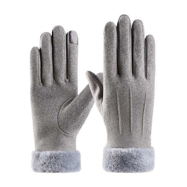 Efterårs- og vintervarme handsker i ruskind med fløjl og tykt plys Gray