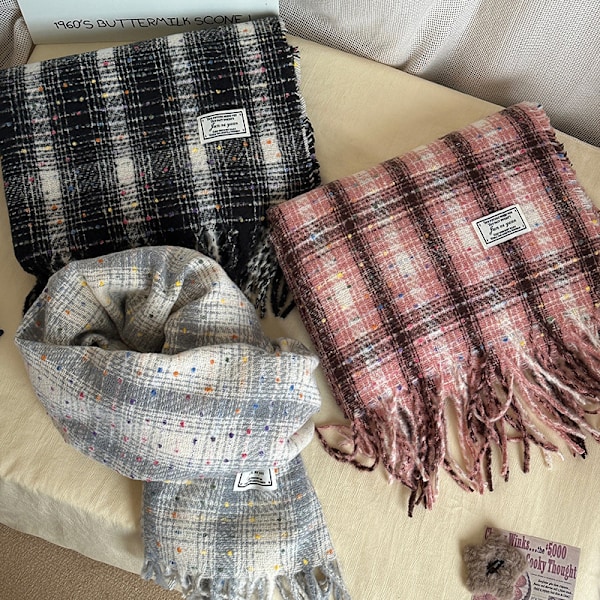 Imitoiva Käsittelyvilla Naisten Huivi Talvi Preppy Tyyli Vintage Ruutu Black