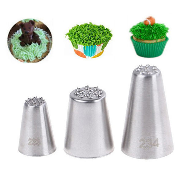 Græsbagning Udsmykning Cupcake kage glasur Piping dyser tips Silver 1 set